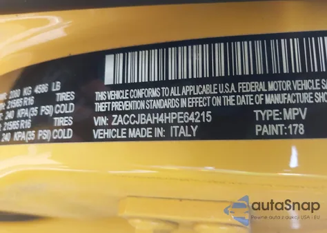 2017 Jeep Renegade Sport 4X4 from USA, damaged, VIN ZACCJBAH4HPE64215